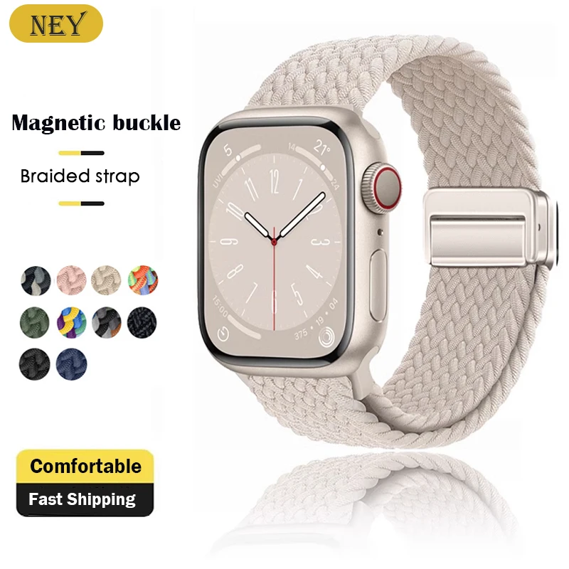 Фото Плетеный ремешок для Apple Watch, ремешок 40 мм, 44 мм, 42/46 мм, 49 мм, 45 мм, 38/41 мм, браслет с магнитной пряжкой, серия 10 SE 9 8 7 6 5 4 Ultra 2 №1