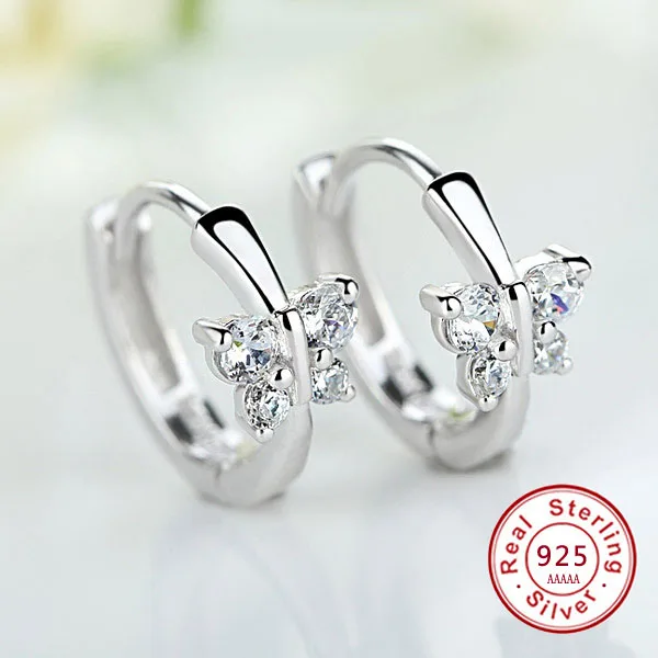 Luxury 925 Stamp Silver Color Classic Butterfly Austrian Crystal Stone Earrings Bridal Wedding Ceremony Propose Jewellery