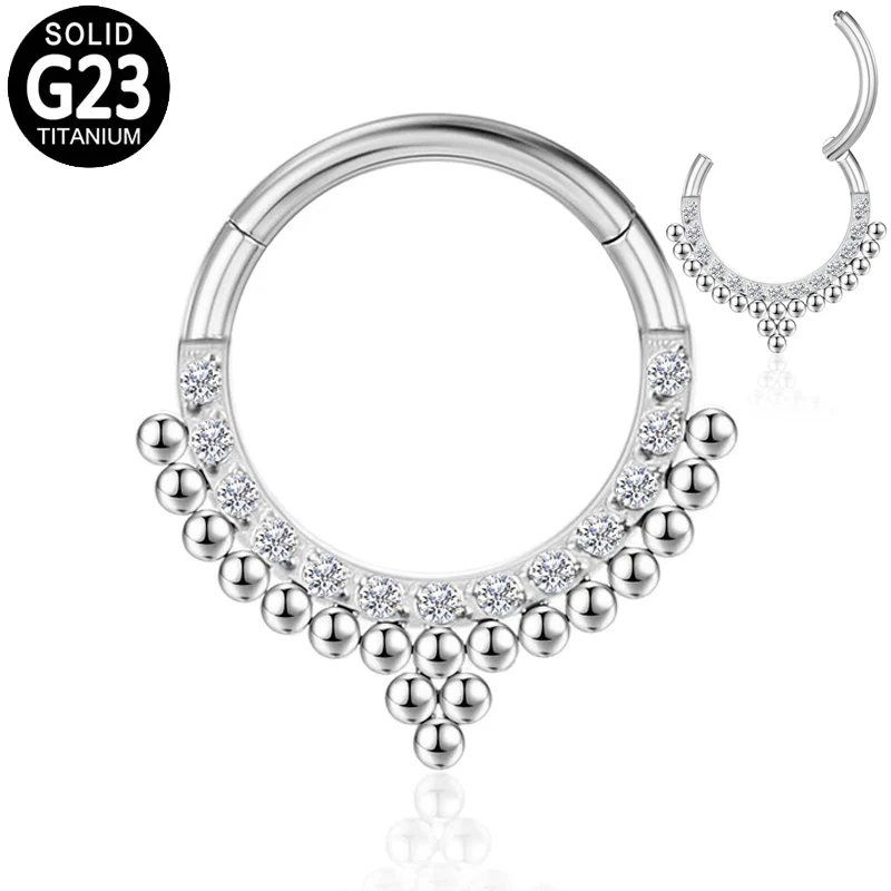 

G23 Titanium Nose Labret Septum Clicker Ring Hoop Zircon Daith Helix Earring Stud Ear Tragus Cartilage Piercing Jewelry