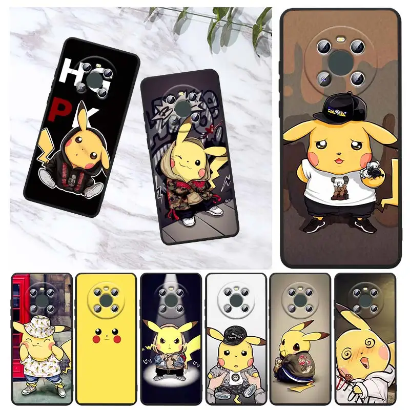 

Fashion Cute Pikachu Pokemon For Huawei Mate 40 30 20 X 5G RS Lite P Smart Pro Plus 2019 2020 2021 Z S Black TPU Phone Case Capa