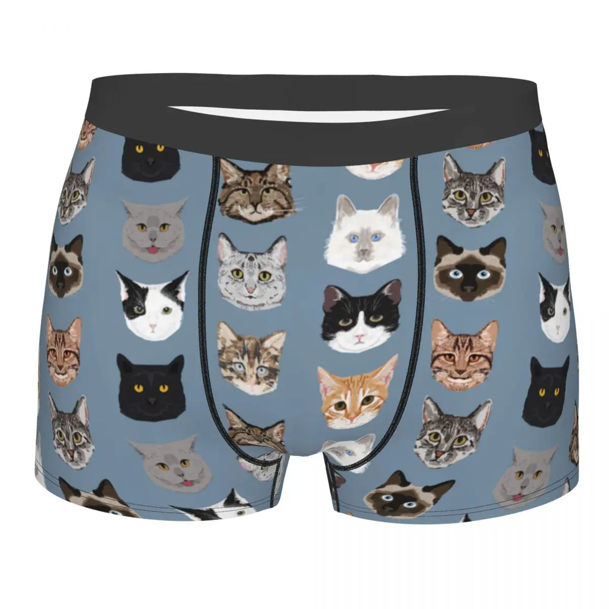 Cat Faces Blue Men's Underwear Animal Boxer Briefs Shorts Panties Hot Breathable Underpants for Male
