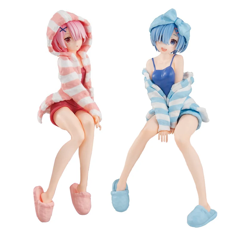 15CM Rem Anime Figure RE: Zero-Starting Life in Another World Ram Loungewear Sitting Cute Model Noodle Stopper PVC Doll Toys