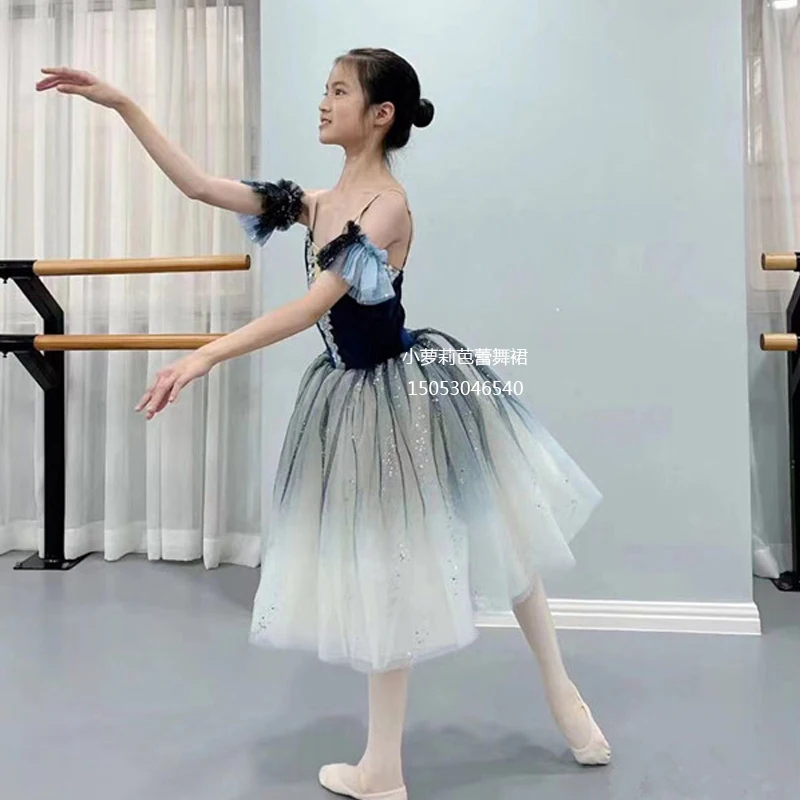 Children condole belt veil adult ballet performance clothing long skirt little swan dance sequins princess dress uniforms of the