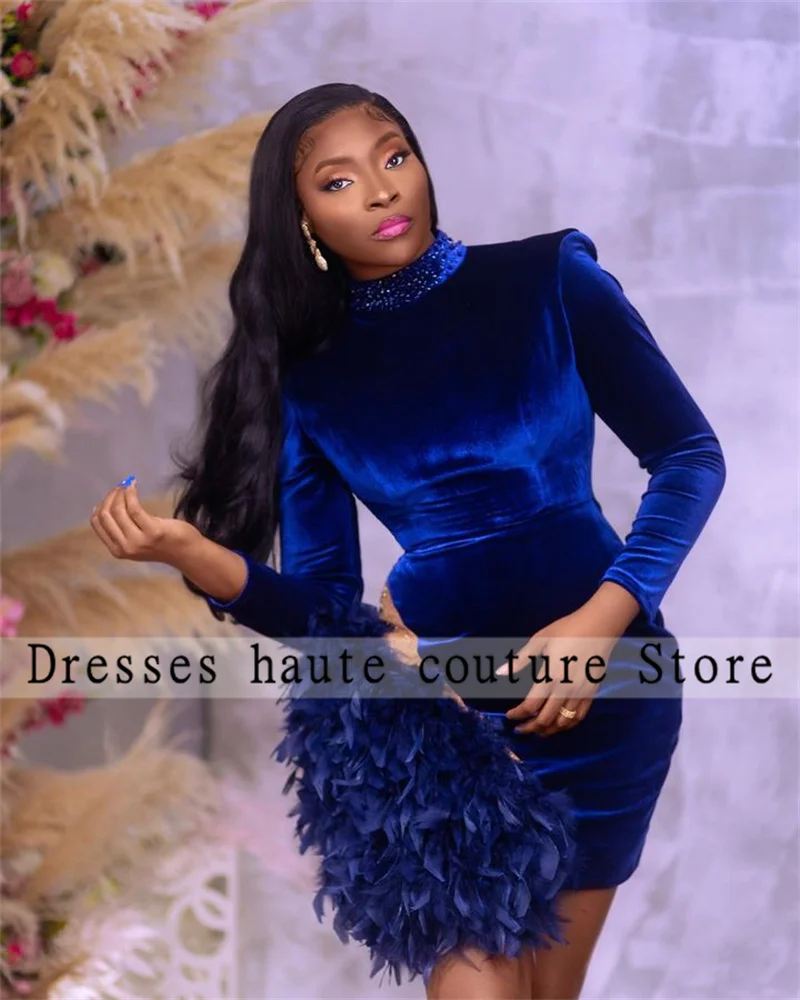 

Sexy Royal Blue Short Prom Dresses 2023 For Black Girls Feathers Mermaid Mini Cocktail Dress Birthday Party Gowns Aso Ebi