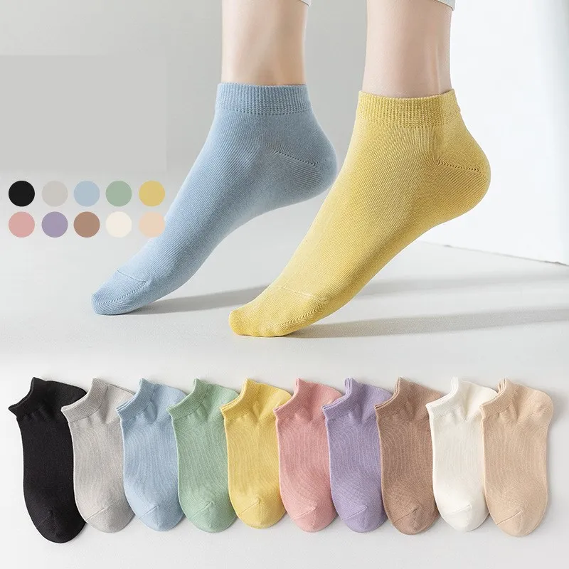 10 Pairs Solid Candy Color Women Sock Slippers Cotton Thin Summer Fashion Design Japanese Student Style