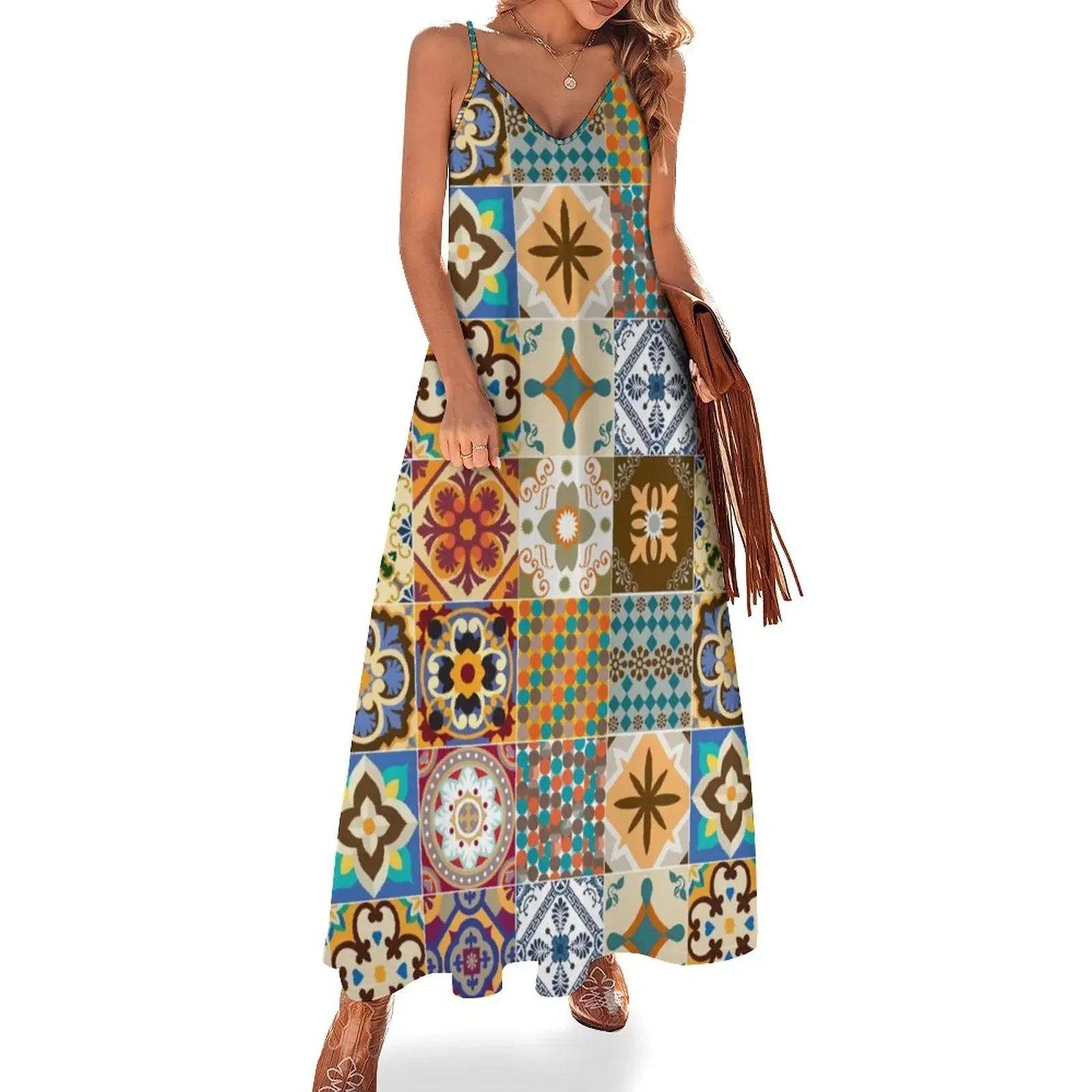 Традиционная португальская плитка azulejo Португальский Платье без рукавов Платья