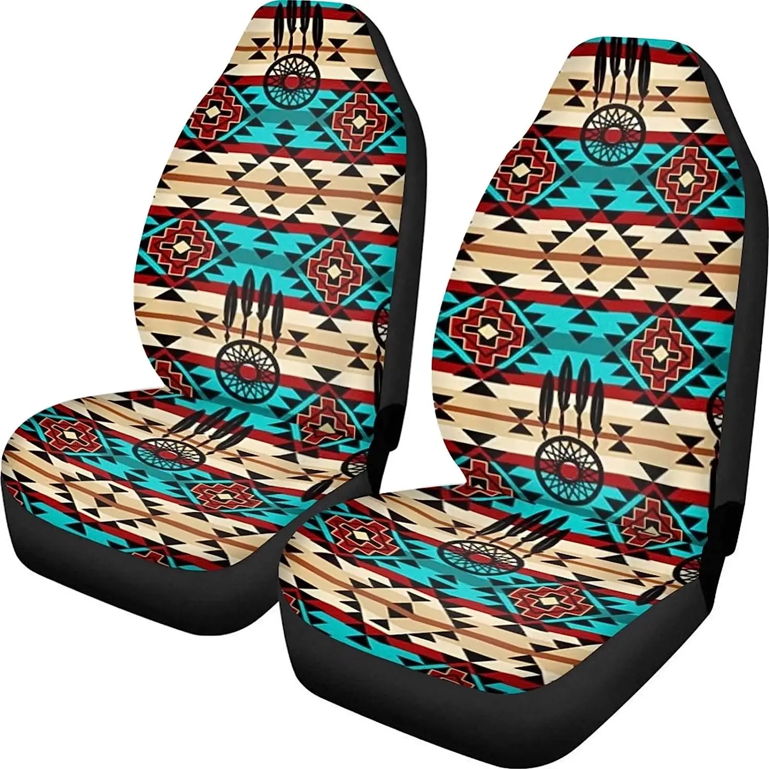 Aztec Style Design Car Seat Cushion Front Only Set of 2 Pack Interior Seat Covers Universal Fit SUV Vehicle Auto Protector