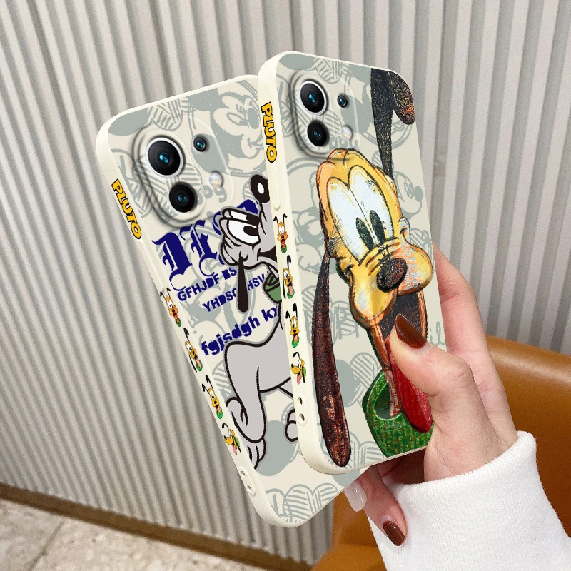 

Disney mickey friend pluto For Xiaomi Poco X4 X3 F4 F3 NFC M5 M4 M3 GT S Pro 4G 5G Liquid Left Rope Phone Case Cover