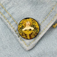 a touch of gold alphonse mucha pin custom brooches shirt lapel bag cute badge cartoon cute jewelry gift for lover girl friends