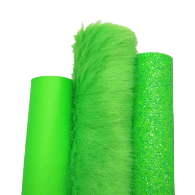 3PCS/SET Halloween Green Glitter Vinyl Fabric Matching with Immitation Fox Fur Fabric Sheets For Bows Earrings DIY 21X29CM Q172