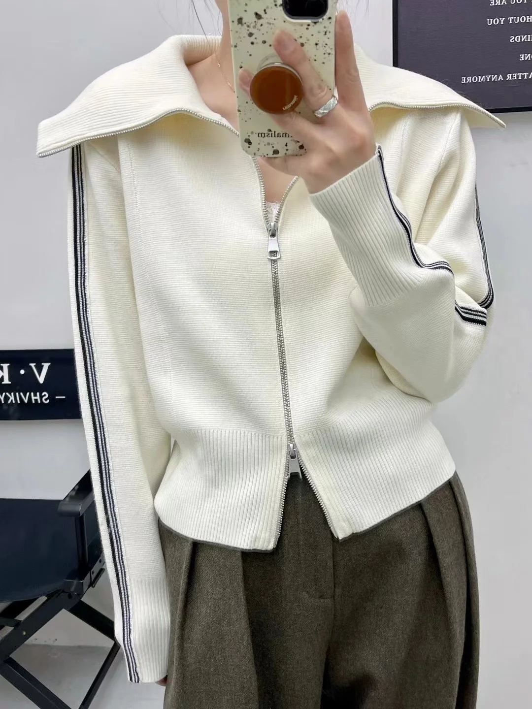  Design Sense большой лацкан двойная молния 00% шерсть вязаный новый повседневный