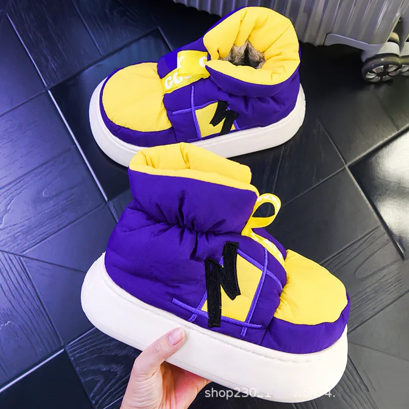 

Fashion Women's Boots Winter Cotton Shoes Woman 2021 New Couple Plush High-top Outdoor Down Fabric Warm Fur Ankle for Ladies