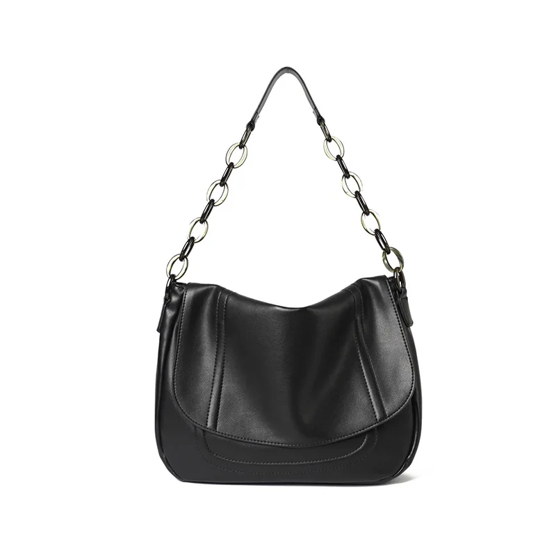 High Quality Leather Shoulder Bags Purses and Handbags Large Capacity Clamshell Stray Chain Bag Black Female Bags