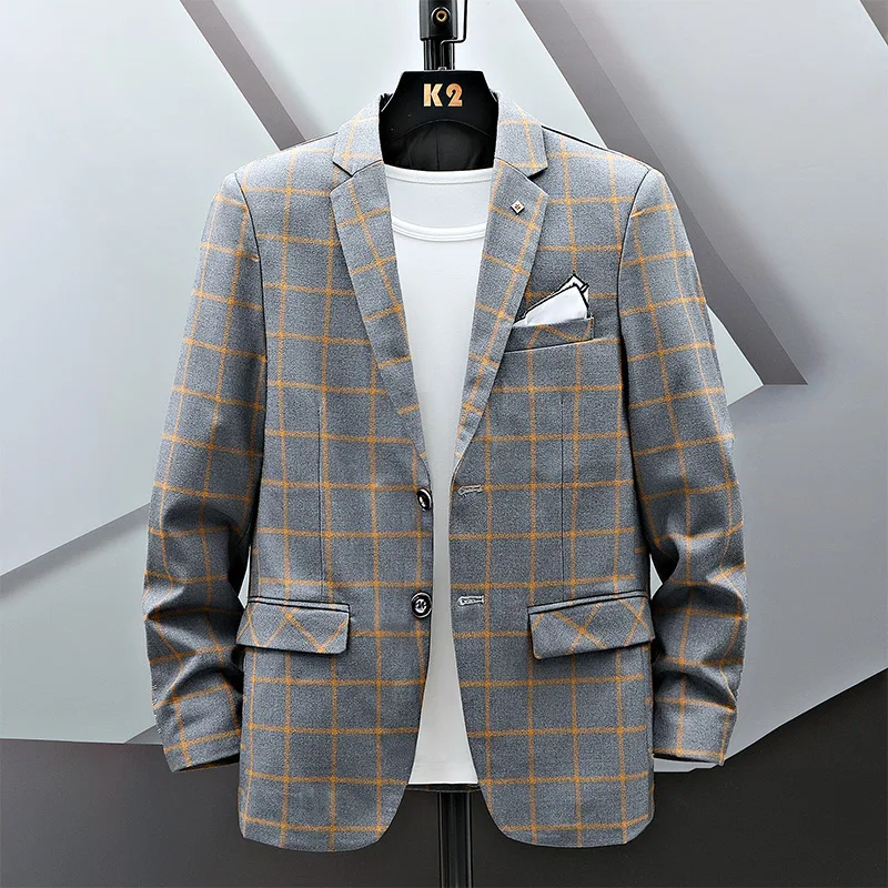 

2023 Spring Autumn Men's Suit Jacket Casual Men Plaid Coats Korean Style Gentleman Formal Business Blazers Mens Suit Jackets