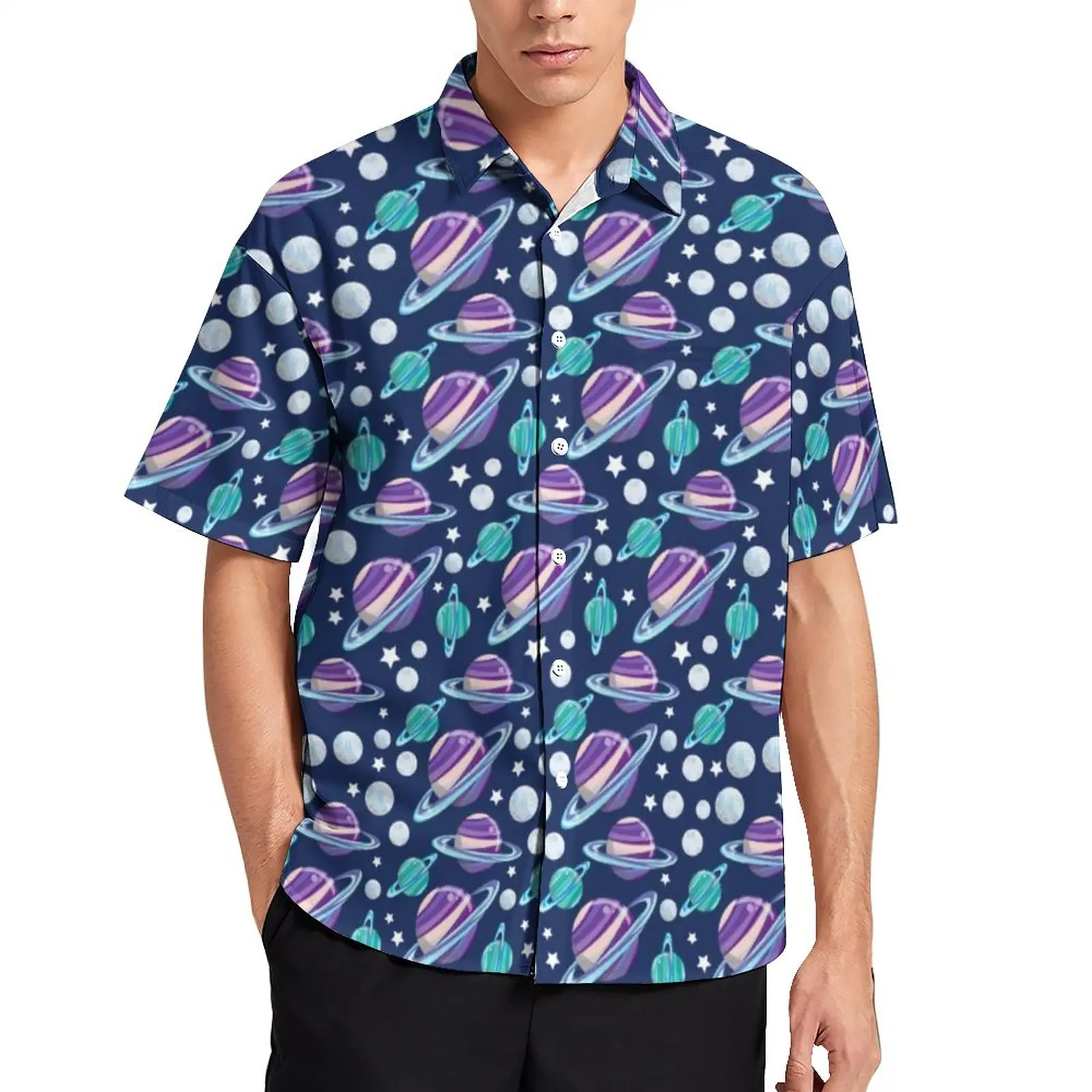 

Galaxy Moon Beach Shirt Space Planets Pattern Hawaii Casual Shirts Man Y2K Blouses Short Sleeve Custom Tops Plus Size