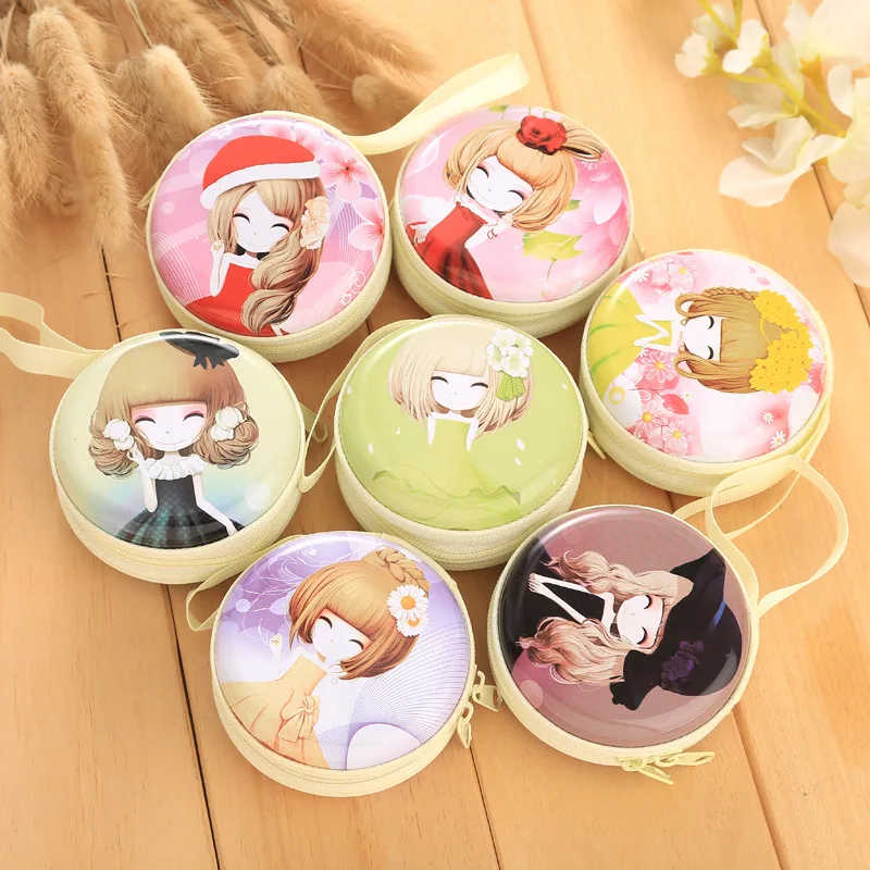 

Earphone Storage Bag Cartoon Zipper Headphone Protective Case Headset Earbuds Box USB Cable Organizer Round Shape Earphone Bag