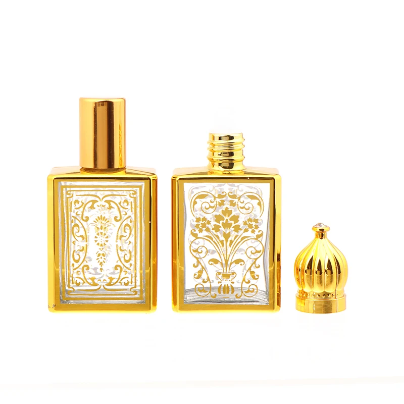 1 шт. 15 мл золотой арабский кристалл бутылка масла Attar эфирного стеклянная для