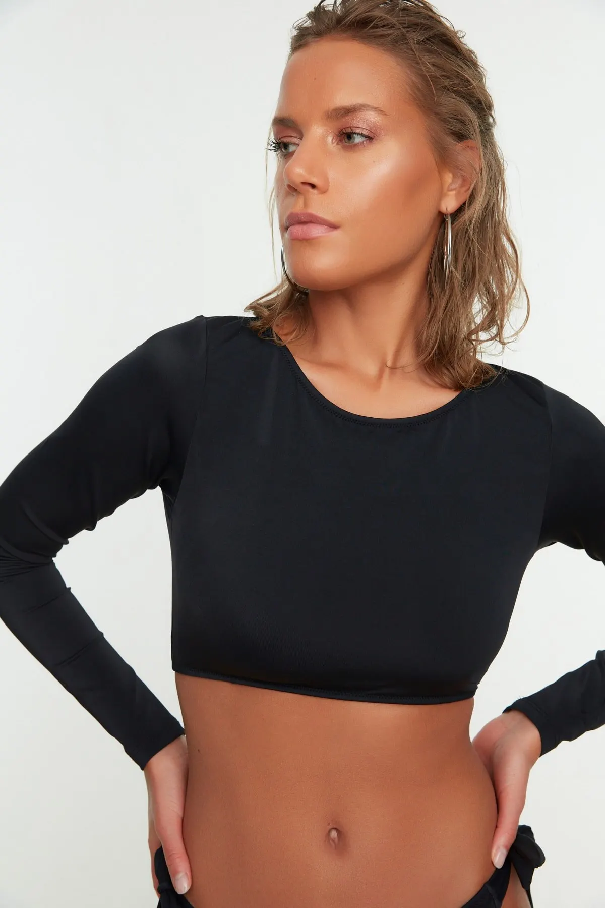 

Women's Bikini Black Long Sleeve Surf Themed Bikini Top Swimwear Lady Swimsuit 2022 Summer New Pushup Bikinis