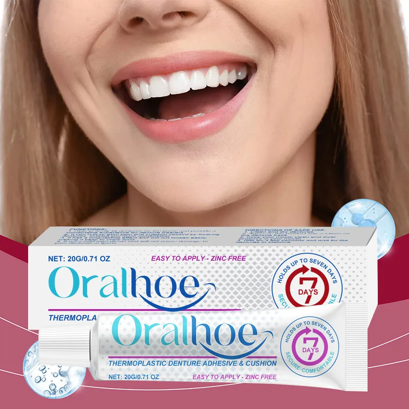Термопластичный клей для зубных протезов и подушечка уменьшает боль в десен