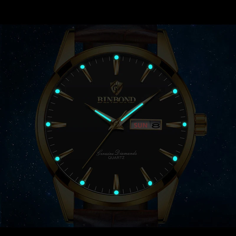 BINBOND Lover Watches Top Brand Luxury Couple Quartz Watch Waterproof Leather Watch Strap Watch for Women and Men Couple Gift