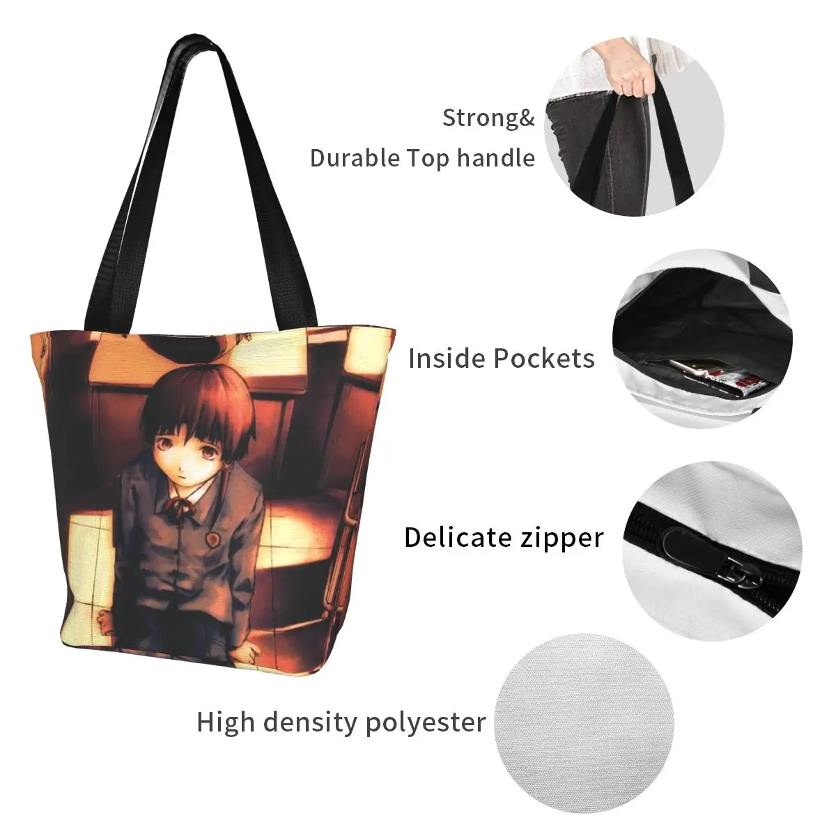 Серийные эксперименты Lain Сумка для покупок Аниме Деловые тканевые сумки Женские