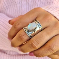 boho style inlaid moonstone wide rings charm fashion women embellishment small flower wide rings anniversary gift jewelry