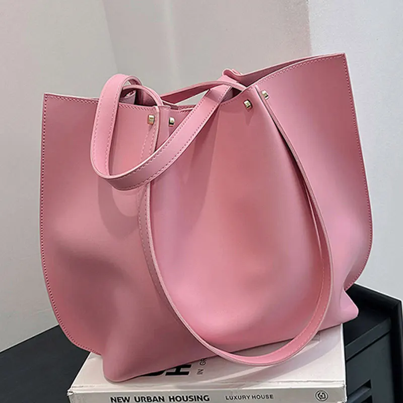 

Casual Solid Color Shoulder Bag Handbag High Capacity Tote Bag Female Simple Shopping Bucket Bags for Women 2023 Summer Lady