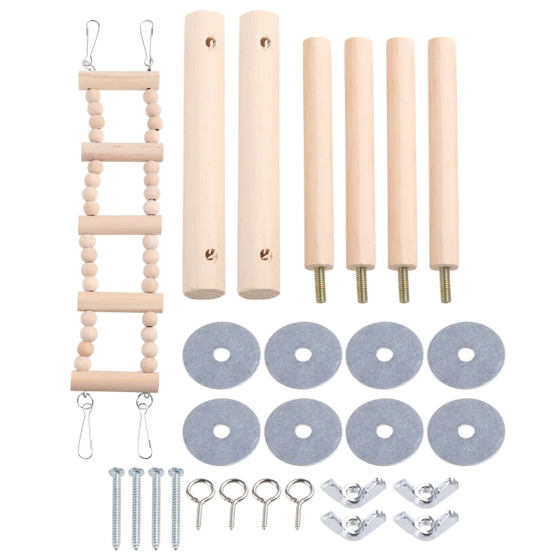 

Wooden Bird Perches Stand Toys Parrot Swing Climbing Ladder Parakeet Cockatiel Lovebirds Finches Play Gyms Playground