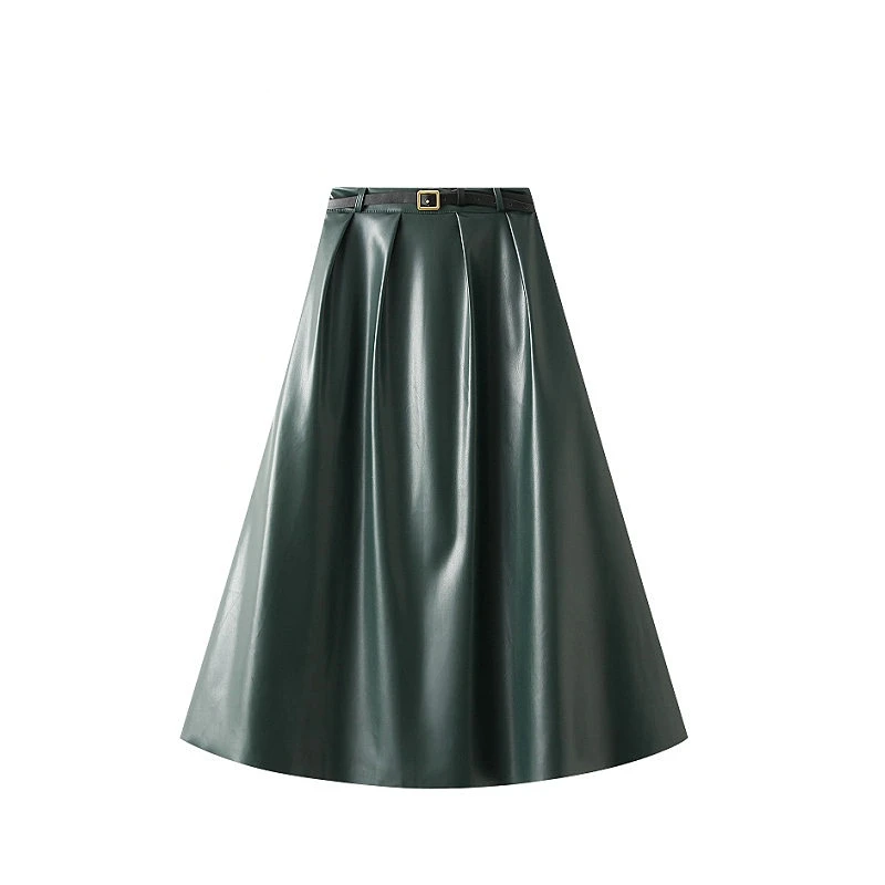 

2022 New High Waist Loose A- line Big Hem Long Skirts Women With Belt Retro Simple Pockets Graceful Suit Skirt for Women