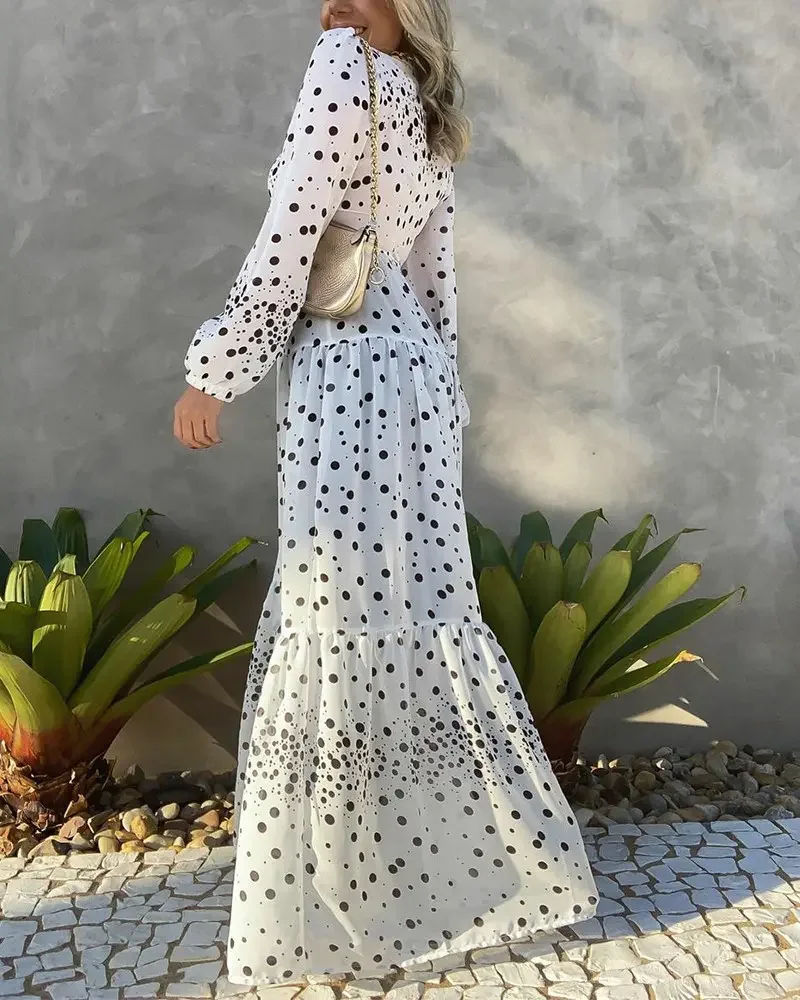 

Women Spring & Autumn Polka Dot Long Sleeve Button Front Maxi Dress Female Casual Office Dresses Lady Clothing 2022 Fashion New