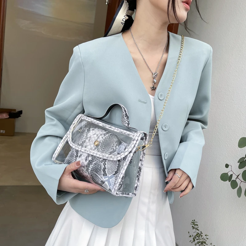 

Purses and Handbags Fashion Jelly Bag High Quality Women's Shoulder Bag Snake Pattern Mother Child Bag Multi Function Bag