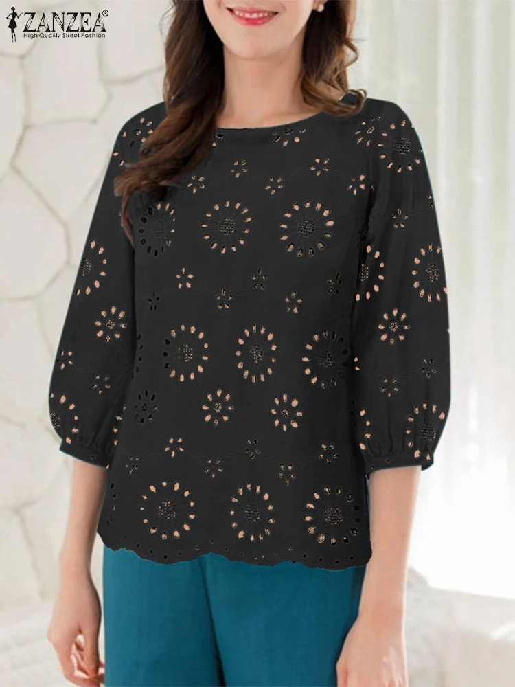 ZANZEA Элегантные женские топы с вырезами повседневная модная блузка круглым