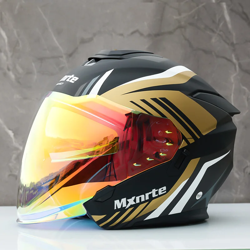 ECE одобренный Mxnrte Gatling черный золотой шлем для мужчин и женщин полушлем с двойными