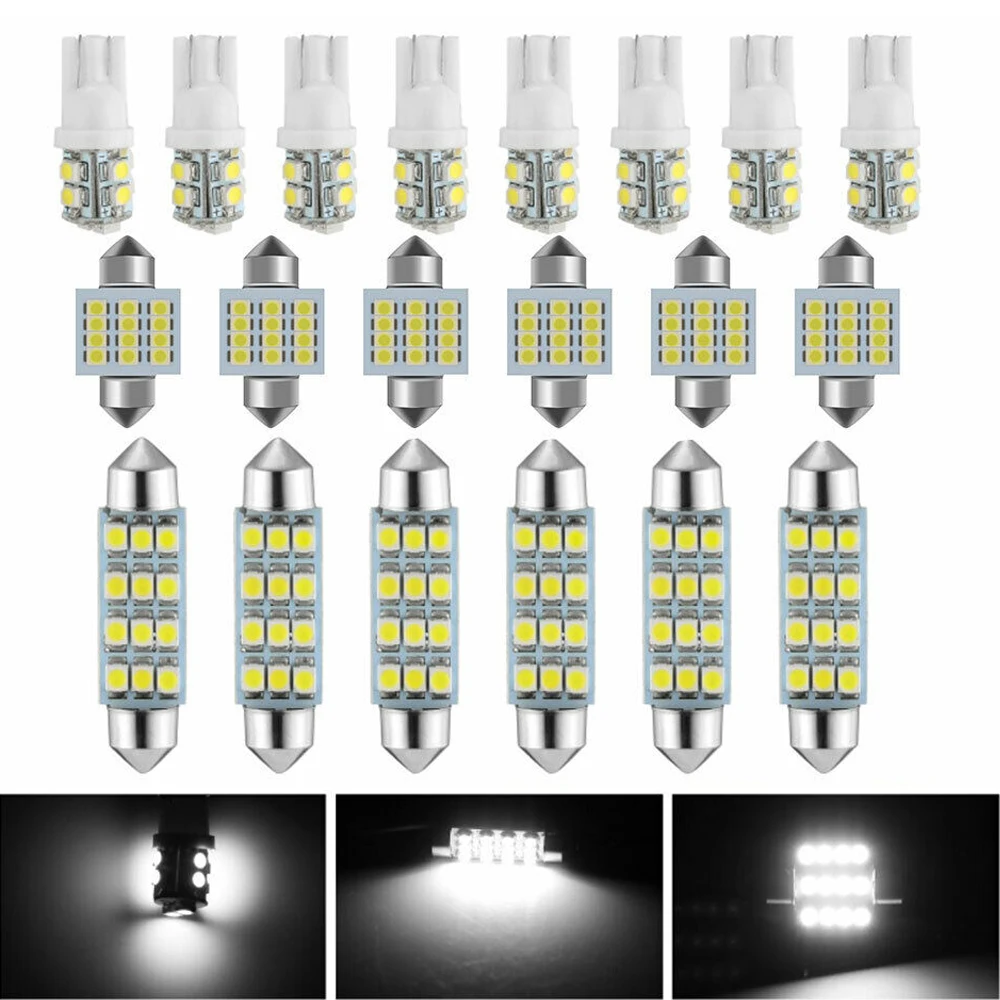 

20 Pcs Car Interior LED Lights Bulbs Kit Car Footwell Trunk Dome License Plate Lamp Lighting Luces Canbus 6000K Accessories