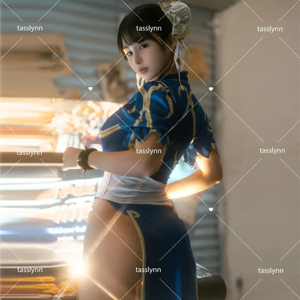 Игры костюмы для косплея Чунь ли Хэллоуина женское платье-Ципао синего цвета