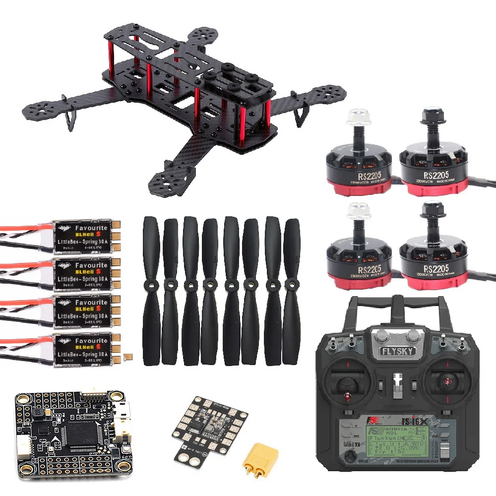 

Высококачественный Квадрокоптер из углеродного волокна QAV250 250 мм RS2205 2300kv Motor 30A ESC F4 Flight ControllerV Flysky FS-i6X Kit
