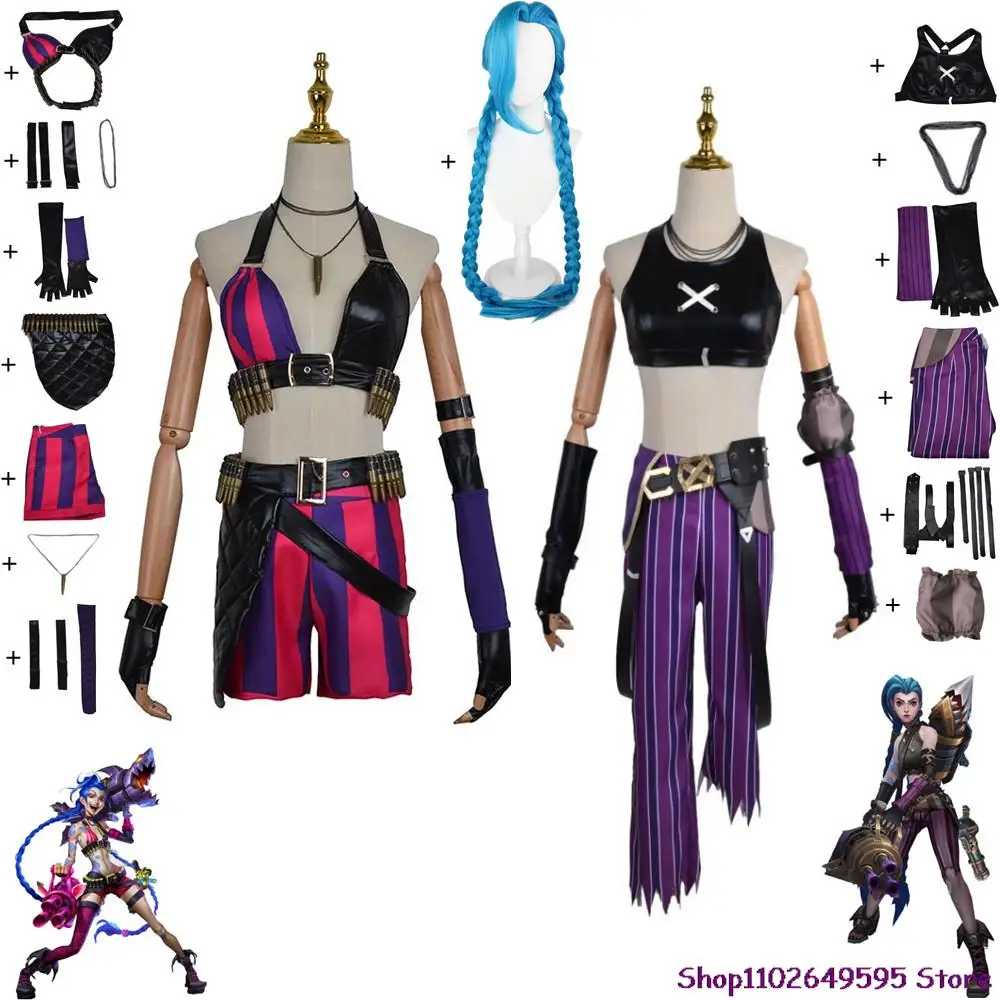 

Anime Game LoL Arcane Jinx The Loose Cannon Cosplay Costume Wig Battle Two Cities Sexy Women Crit Loli Halloween Suit