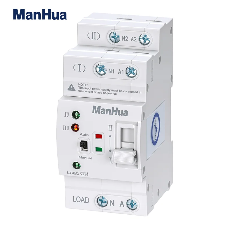 Фото Автоматический переключатель ManHua Dual Power MES1-63NS/2P, 220В, 63А, 2 полюса, электрический выключатель типа PC, для бытового использования, на DIN-рейку №2