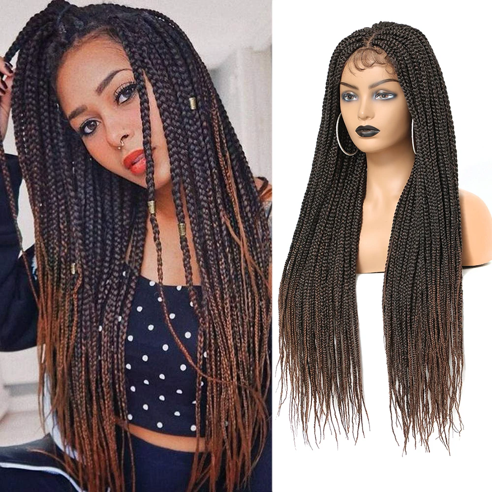 Synthetic Lace Front Wig 30 Inch Braided Lace Front Wigs Knotless Braided Wigs Lace Box Braids Wig Hair Heat Resistant Fiber