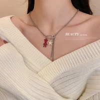 lovoacc kawail rose red color cartoon bear pendant necklaces for women silver color chain safety pin star choker necklace gift