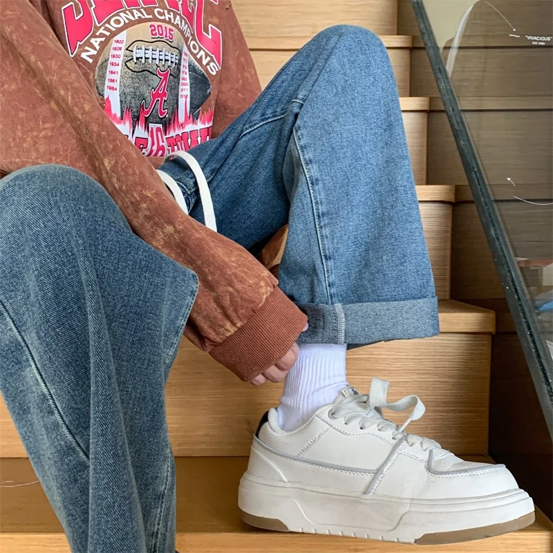 Summer 5-color Jeans Men Fashion Drawstring Casual Straight Jeans Men Streetwear Hip-hop Loose Denim Pants Mens Trousers M-3XL