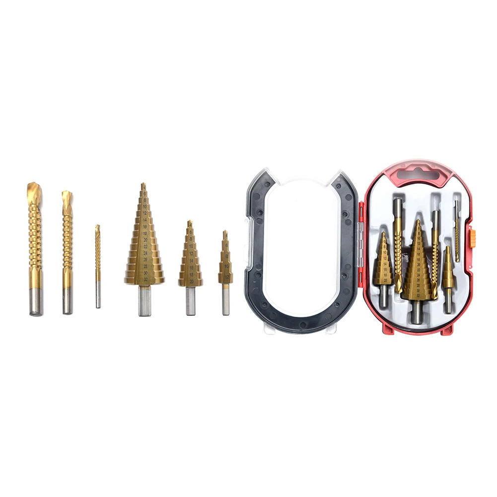 

Hole Reamer Plate Drilling Center Spiral Stepped Drill Straight Groove Step Drill Bits HSS Saw Drills Bit Set