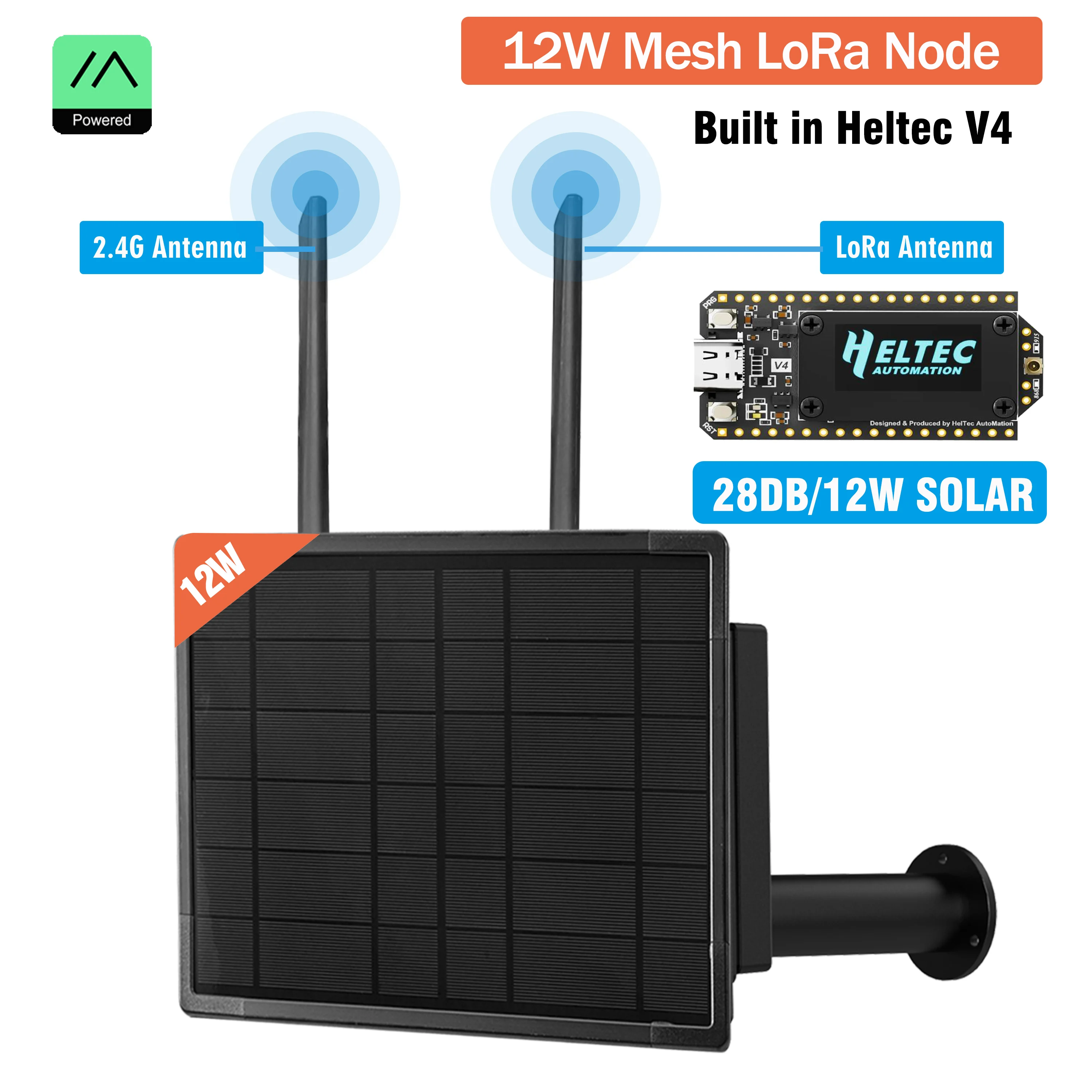 Фото 12W Солнечный LoRa-узел Heltec V4 28DB с GPS, 868/915 МГц, LoRaWAN, водонепроницаемый, с батареей, ESP32-S3, Arduino, Meshtastic, LoRa IoT №1