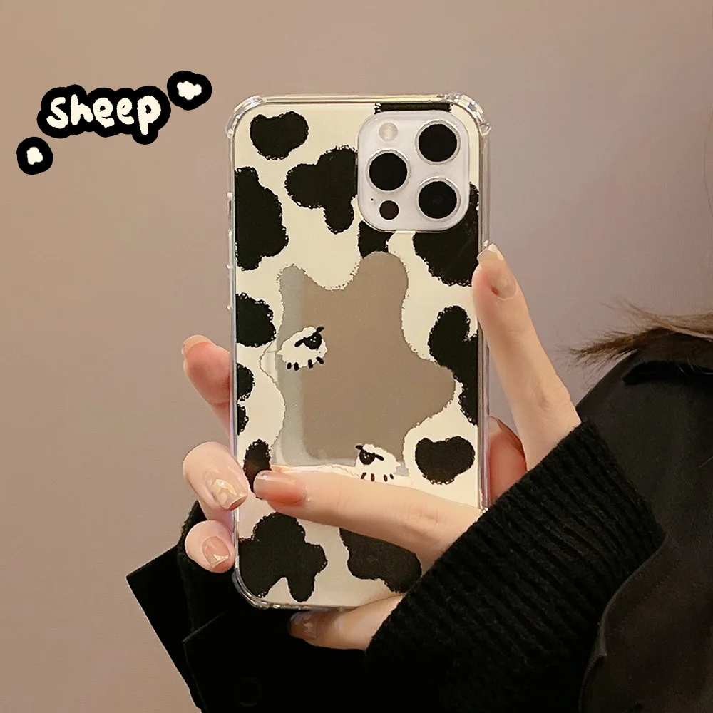 

Mirror cow patterned lamb Phone Case For iphone 14 13 12 11 Pro Max X XR XSMAX 7 8 Plus SE TPU Case Cover new products