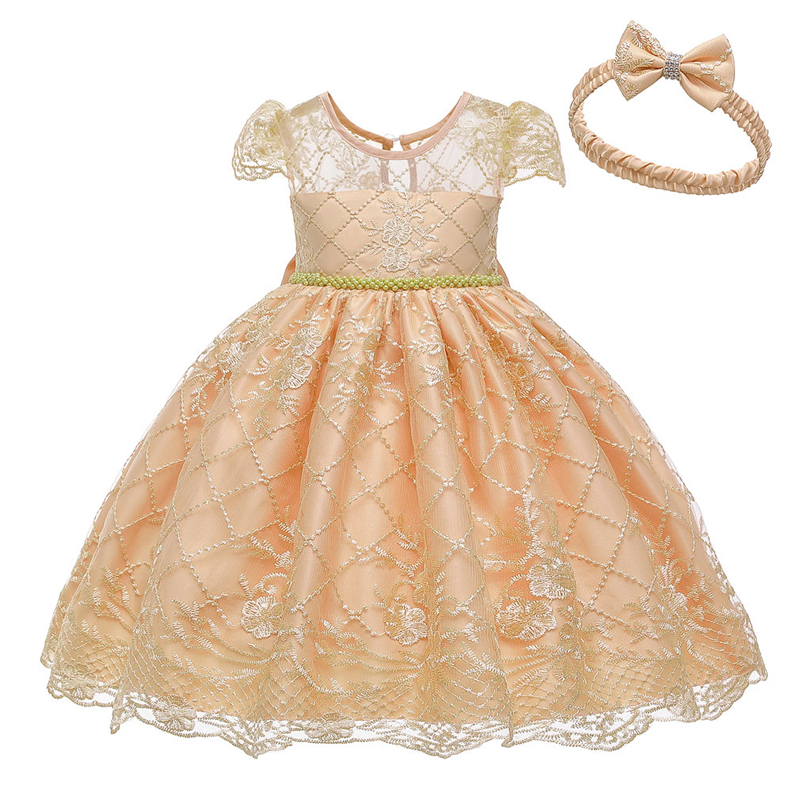 

Girls Princess Dress Big-Bow Lace Embroidery Beads Sleeveless Formal Dresses Party/Wedding/Birthday 6-7Y Ball Gown with Hairpin