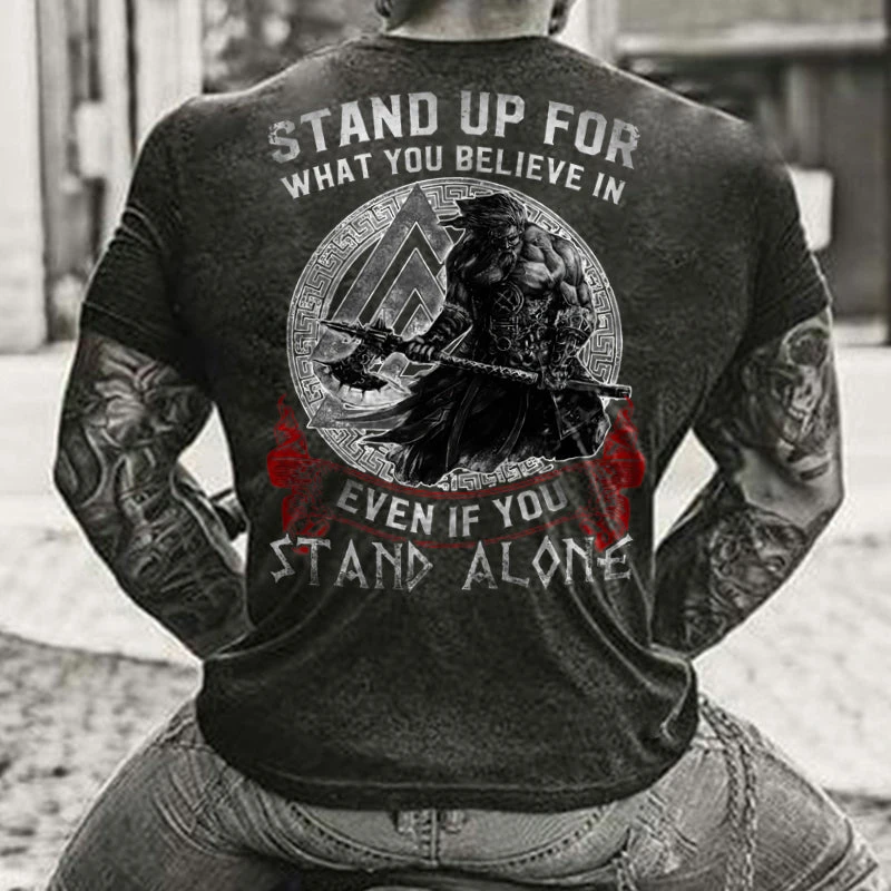 

Rheaclot Viking Stand Up For What You Believe In Even If You Stand Alone Printing Men's Casual Fashion T-shirt