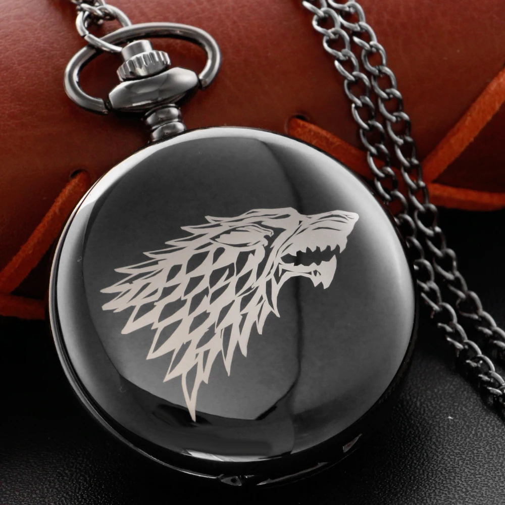 

Ice and Fire Epic War Rights Man Game Wolf Head Quartz Pocket Watch Vintage Analog Signal Necklace Pendant Accessories Clock
