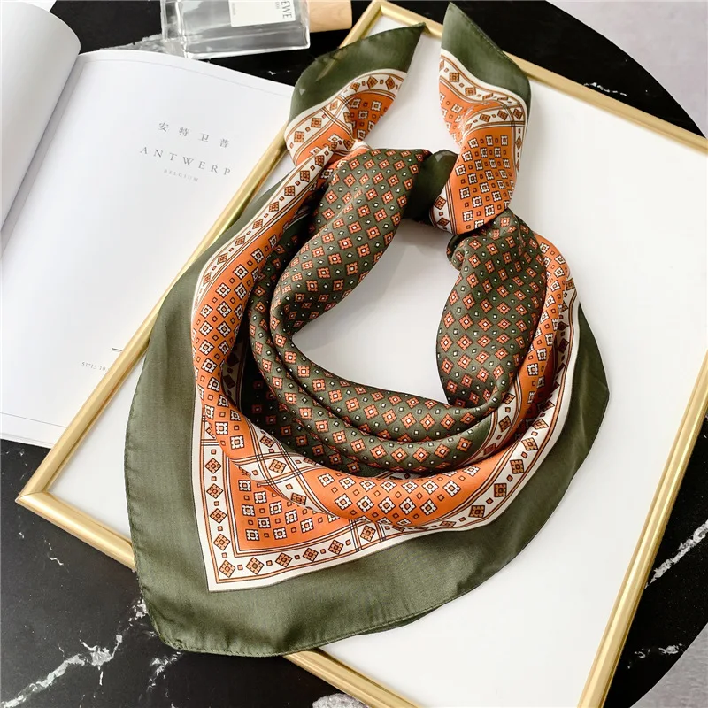 

Small Shawls and Wraps Hijab Scarfs For Ladies Plaid Print Handkerchief Satin Bag Scarf 70cm Square Hairband Neck Scarves Female