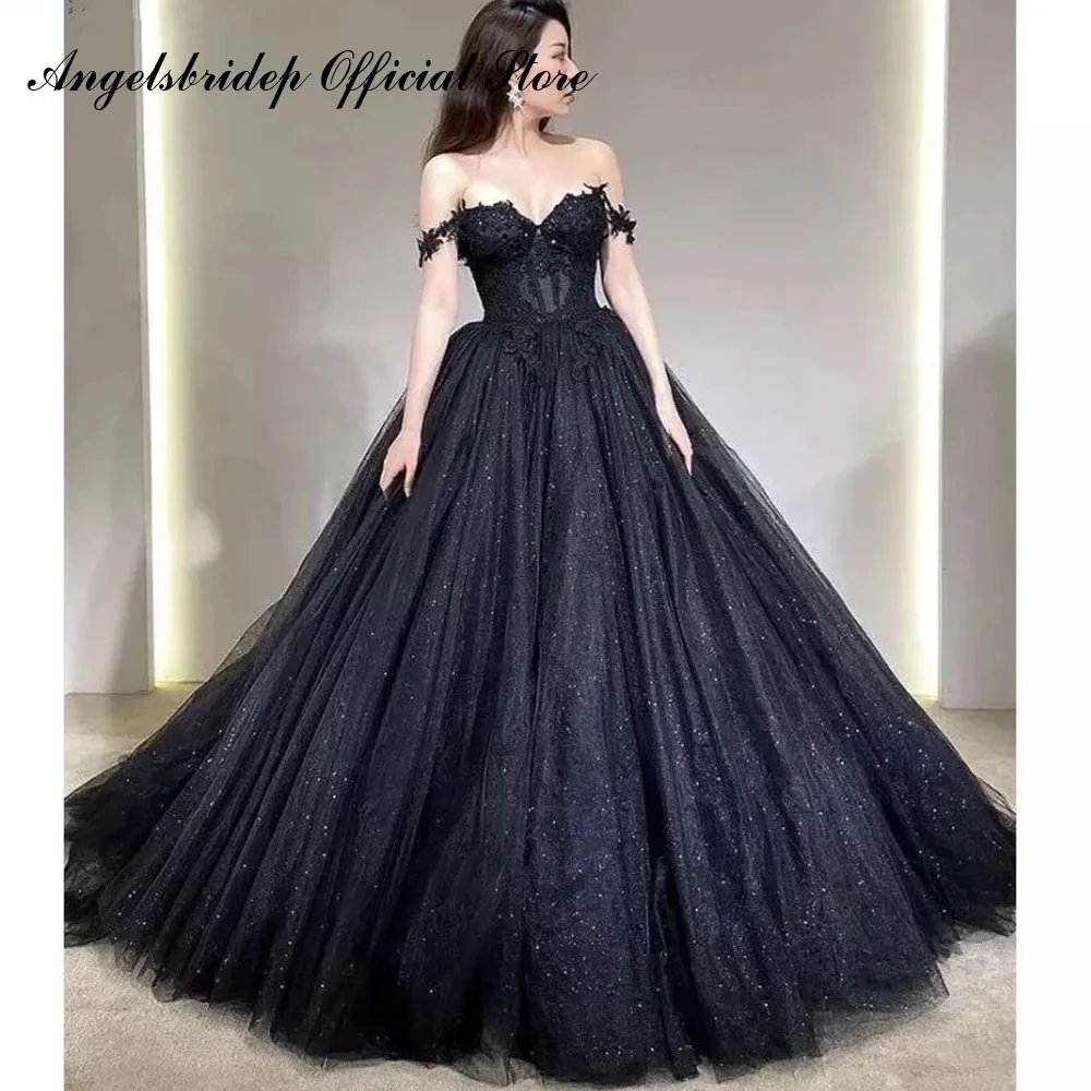 

ANGELSBRIDEP Sweetheart Ball Gown Quinceanera Dresses For 15 Party Sexy Off-Shoulder Applique Glitter Skirt Cinderella Birthday