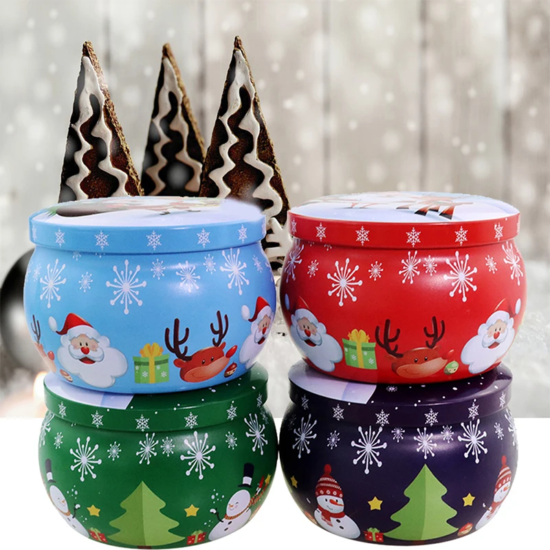 

Mini Christmas Tinplate Round Candy Tin Can Candy Tin for Gift Giving Christmas Scented Tin Jars Round Candle Container